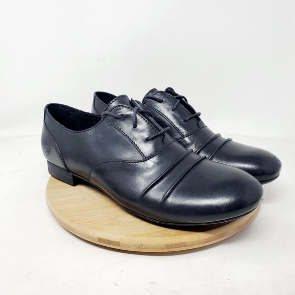 Born Shoes Womens 9 Black Leather Victorian Lace Up Academia Dress Oxford Devon - Picture 1 of 14